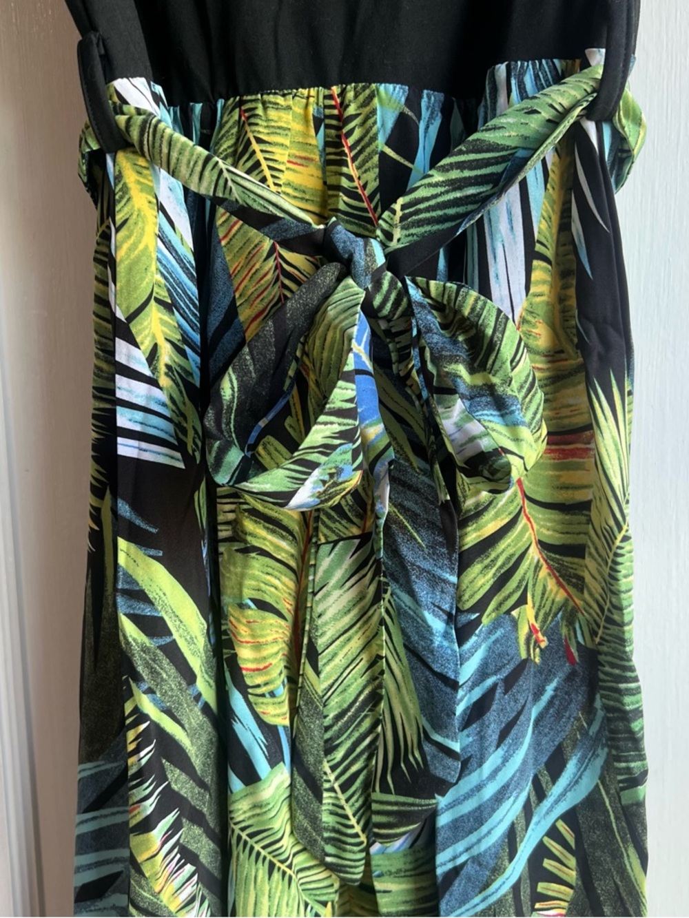 SHEIN Black & Tropical Leaf Print Midi Dress - Picture 11 of 12